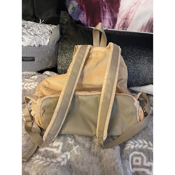 Cream/beige velvet/velour campus,school multi pocket cargo Backpack - Picture 3 of 12
